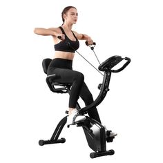 YOLENY Folding Exercise Bikes, 3-in-1 X-Bike with Arm Resistance Bands, Lightweight Foldable Stationary Bike with Comfortable Seat Cushion, 10 Level Adjustable Magnetic Resistance for Home Use Gym Station, Lifetime Fitness, Calorie Burning Workouts, Men's Health Fitness, Cycling Workout, Resistance Bands