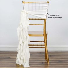 an image of a chair that has been tied up with a white cloth and is labeled