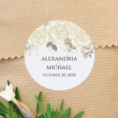 Elegant Floral Wedding Favor Personalized Classic Round Sticker