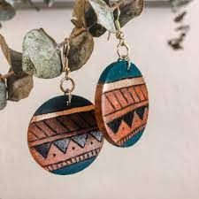 Wood Burning Patterns Stencil, Aztec Earrings, Wood Jewelery, Mandala Jewelry, Diy Fabric Jewellery, Wood Dangle Earrings, Round Dangle Earrings, Mixed Media Jewelry