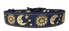 a dog collar with sun and moon designs on it