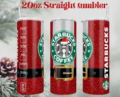 three starbucks christmas cups with santa's sleigh tumblers