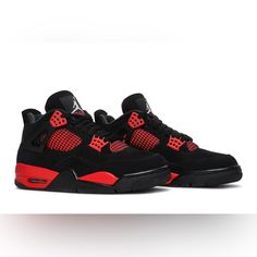 2022 Air Jordan 4 Retro 'Red Thunder' The Air Jordan 4 Retro ‘Red Thunder’, Also Known As 'Crimson', Features Familiar Color Blocking That Recalls The Coveted ‘Thunder’ Colorway, Originally Released In 2006 And Subsequently Reissued In 2012. The Mid-Top Sports A Black Nubuck Upper With Contrasting Pops Of Crimson In Lieu Of The Older Shoe’s Tour Yellow Accents. They Appear On The Sneaker’s Molded Eyelets, Interior Tongue, Quarter Panel, Throat And Midsole, Which Packs Visible Air-Sole Cushioning Under The Heel. Jumpman Branding Decorates The Tongue Tag And Heel. Currently Listed On Goat For $360 Selling On Poshmark For $300 Excellent Condition Breathable Air Jordan 4 For Streetwear, Red Air Jordan 4 With Boost Midsole, Red Air Jordan 4 Streetwear Shoes With Round Toe, Red Air Jordan 4 For Streetwear With Round Toe, Red Air Jordan 4 For Streetwear, Sporty Red Air Jordan 4 With Boost Midsole, Breathable Air Jordan 4 Lace-up For Streetwear, Red Air Jordan 4 High-top With Boost Midsole, Red Air Jordan 4 Sports Shoes With Round Toe