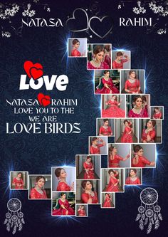 an advertisement for love with photos of women in red dresses and hearts on the background