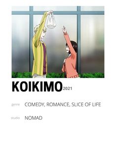 an advertisement for kokimo comedy, romance and life with two people standing in front of