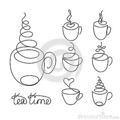 tea time with cups and saucers hand drawn illustration on white background royalty free stock photos