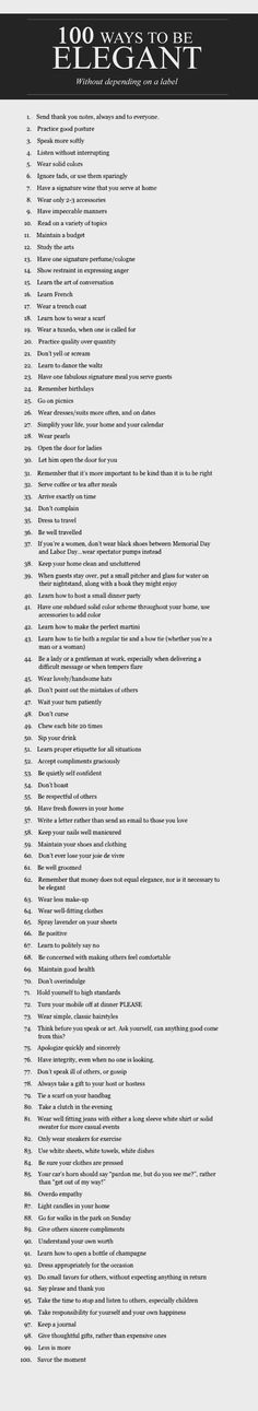 Elegance NEVER goes out of style! Here are 100 ways to keep it at your fingertips. Daglig Motivation, Outfit Elegant, Etiquette And Manners, Quotes Famous, Self Care Activities, Life Coaching, Life Advice, Self Improvement Tips