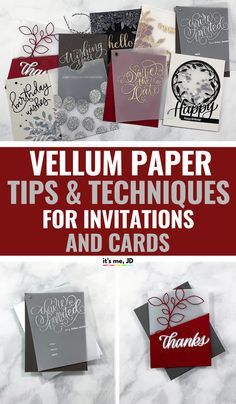 various cards and envelopes with the words,'vellim paper tips & techniques for