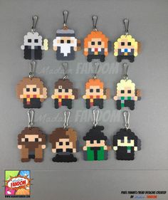 the pixel keychains have been made to look like video game characters