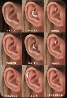 the different types of piercings are shown in various pictures, including an ear and nose