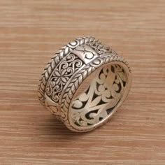 Handmade 925 Sterling Silver Floral Motif Band Ring - Valley of the King | NOVICA Silver Ring Design, Sterling Silver Rings Simple, Ornate Ring, Bijoux Art Nouveau, Silver Rings For Women, Silver Ring Designs, Sterling Silver Rings Bands, Handmade Rings, Silver Jewelry Handmade