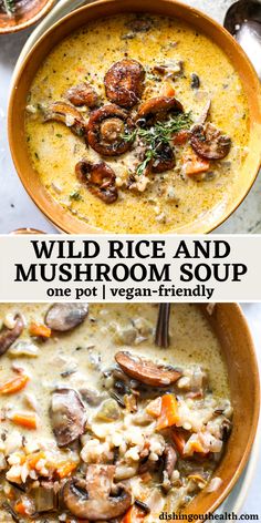 two bowls of wild rice and mushroom soup