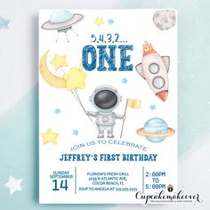 a birthday card for a little boy with an astronaut and rocket ship on it's back