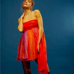 Free People, In Rainbows Mini Tulle Dress. Price Firm. Rainbow Smocked Dress, Vibrant Red Mini Dress For Summer, Vibrant Red Party Dress, Vibrant Red Flowy Dress, Red Sleeveless Dress For Fiesta, Red Summer Dress For Fiesta, In Rainbows, High Neck Mini Dress, Strappy Mini Dress