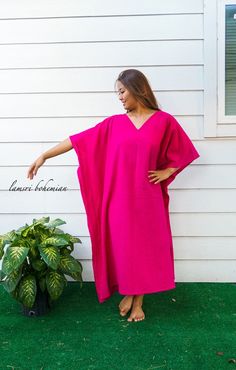 "Measurement and detail: 👉Fabric: 100% Cotton 👉Size: One Size Fits Most (S-4XL) Extremely comfy 👉Length of Dress: 47\" (120 cm.) 👉Width of Dress: 40\" (100 cm.) 👉Bust 60\"- 80\" 👉Great for taking a walk in nature or the beach, festivals, family get together, or just relaxing at your home. ------------------------------------------- 🌸Care Instruction: Machine Washable. We recommend you put them in a garment bag to protect the feel of the kaftan. -------------------------------------------- Oversized Tunic With Kimono Sleeves For Beach Cover-up, Oversized Batwing Sleeve Kaftan For Spring, Oversized Poncho With Batwing Sleeve For The Beach, Oversized Batwing Sleeve Poncho For Beach, Oversized Short Sleeve Kaftan For Beach Cover-up, Oversized Kaftan For Daywear, Oversized Short Sleeve Kaftan For Loungewear, Oversized Short Sleeve Kaftan For Daywear, Oversized Short Sleeve Kaftan For Beach