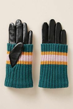 New  One Size Small Anthropologie // Becksondergaard Knit Cuff Leather Gloves  Retail $108 Leather with acrylic knit trim  A90 Thank you Striped Gloves, Fashion Empire, Silk Purse, Wool Mittens, Anthropologie Accessories, Pink Faux Fur, French Knot, Knit Mittens, Sheep Leather