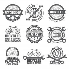 bicycle shop logos and emblems set stock photo edite for bike repair logo template