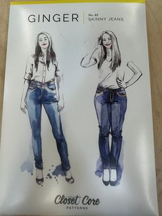 PAPER PATTERN    Designed for stretch denim and with a modern cut, Ginger Jeans are the daily staple you'll reach for again and With a low and high rise and two different leg shapes, make yourself a wardrobe of beautiful me-made jeans! View A features a comfortable low rise with narrow stovepipe legs and a traditional fold over front pocket. Vic high-waisted with skinny legs and a pocket stay sewn into the center front. Ginger Jeans feature subtly shape pockets to highlight the curve of the bum Jeans Sewing Pattern, Leg Shapes, Paper Patterns Design, Jeans Sewing, Ginger Jeans, Fleece Patterns, Sewing Patterns For Kids, Custom Printed Fabric, Bag Patterns To Sew