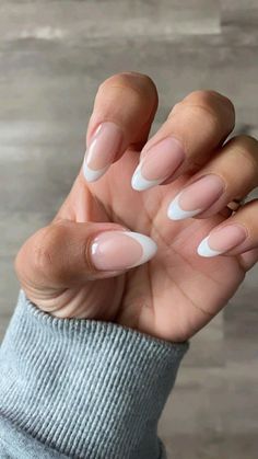 Acrylic Nails Almond Shape, Almond Shape Nails, White Tip