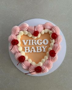 virgo baby birthday heart cake orange pink and white with cherries Virgo Cake Aesthetic, Virgo Heart Cake, Virgo Baby Cake, Virgo Cake Ideas, Virgo Birthday Cake, Heart Cake Aesthetic, Aesthetic Virgo, Computer Collage