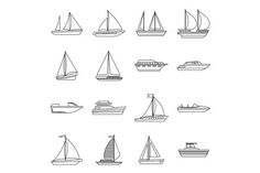 the different types of sailboats are shown in black and white on a white background