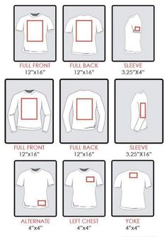 an image of men's long sleeve t - shirts sizes chart for each shirt