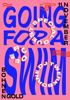 a poster with the words going forward in bold blue and red letters on a pink background