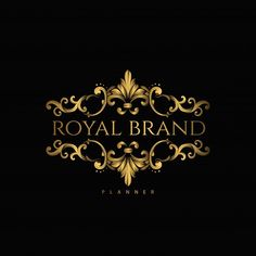 the royal brand logo is shown on a black background with gold trimmings and an ornate