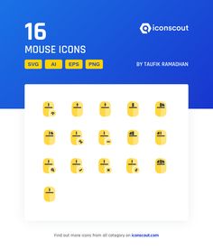 the icons for mouse icons are shown in yellow, blue and white colors with rounded numbers