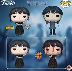 three funky pop vinyl figurines are shown in the same style as they appear