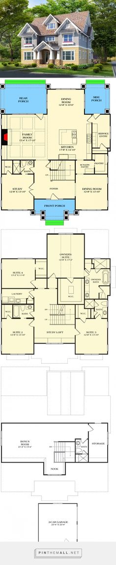 the floor plan for this modern house shows two levels and three rooms, with an attached garage