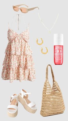 Cute Summer Outfits Vacation, Summer Island Outfits, Summer Flowy Dress, Feminine Summer Outfits, Beachy Summer, Pink Summer Dress, Europe Outfits, Italy Outfits