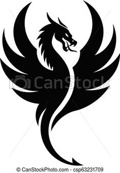 a black and white silhouette of a dragon with wings on it's head, in the shape of a circle