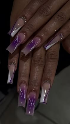 Purple Nails Gel, Nail Fashion Trends, Long Acrylic Nail, Purple Acrylic Nails, Spring Acrylic Nails, Long Acrylic Nail Designs, Nails Purple, Purple Acrylic, Grunge Nails