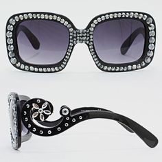 • Color : Black/ Hematite/ Clear • Size : 5 1/2" W, 2 1/4" L • Crystal Flower / Leg Swirl • Maximum Eye Protection UV 400 • Square Crystal UV 400 Sunglasses Elegant Black Plastic Sunglasses, Elegant Black Sunglasses With Rhinestones, Elegant Adjustable Plastic Sunglasses, Glamorous Black Sunglasses With Gradient Lenses, Trendy Black Sunglasses With Rhinestones, Glamorous Black Sunglasses For Summer, Glamorous Black Sunglasses With Rhinestones, Square Crystal, Go Pink