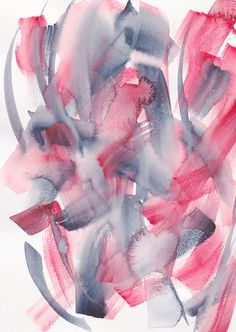 an abstract painting with pink and grey colors