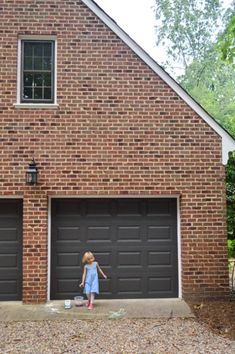 Painting Our Garage Doors A Richer, Deeper Color | Young House Love Rendered Brick, Brown Garage Door, Garage Door Trim, Garage Door Colors, Garage Door Paint, Door Colors, House Trim