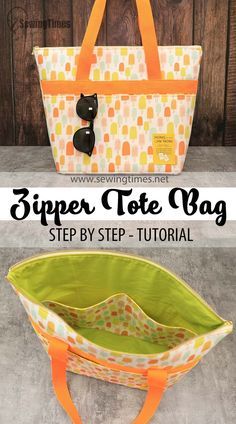 the zipper tote bag sewing pattern is shown