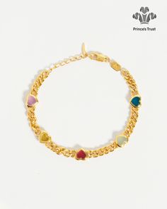 Jelly Heart Gemstone Charm Bracelet | 18ct Gold Plated/Multi Quartz. Bring Colour to Your Arm Stack. This Retro-Inspired Bracelet Features Five Jelly Heart Gemstone Charms Inset on a Thick Curb Chain, in Dyed Mango and Aqua Chalcedony, Blue, Purple and Pink Quartz. Stack with Other Chains and Beaded Braceles or Wear Solo for Everyday Styling. Also Available in the Necklace. This Piece Contains Semi-Precious Gemstones that are Natural, Meaning Each Stone is Completely Unique. There May be Variati Gold Heart-shaped Gemstone Bracelets, Arm Stack, Jelly Hearts, Gold And Silver Bracelets, Aqua Chalcedony, Heart Gemstone, Pink Quartz, Precious Gemstones, Curb Chain