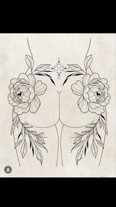 a drawing of flowers and leaves in the shape of a bra