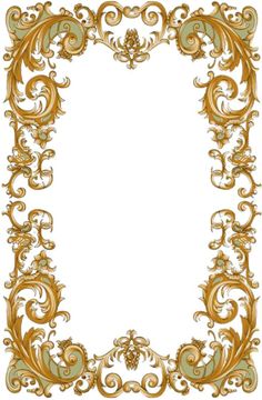 an ornate gold frame with vines and leaves on it, in the center is a white background