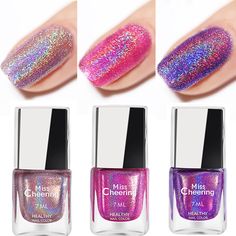 PRICES MAY VARY. 🎁【Air Dry Nail Polish Set】 Our holographic gel nail polish set includes three sparkly air dry nail polish. There are hot pink glitter nail polish, light pink nail polish holographic and purple holographic glitter nail polish. There are all shiny, sparkly and stunning iridescent nail polish 🎁【Multichrome Nail Polish】The glitter reflective holographic nail polish gel will show different effects according to the light and the angle and it’s more shiny under night light. Great pea Pink Glitter Nail Polish, Shimmery Nail Polish, Sparkle Gel Nails, Pink Sparkle Nails, Pink Glitter Nail, Sparkly Nail Polish, Light Pink Nail Polish, Iridescent Nail Polish