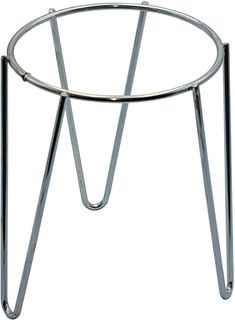 a round metal table with two legs and a circular glass shelf on one end,