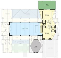 the floor plan for an indoor swimming pool and hot tub, which is located on top of