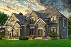 this is an artist's rendering of the front elevation of these luxury home plans