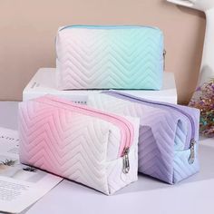 Oh, sweetheart! You need this bag in your collection! It's perfect for travel, toiletries or for carrying a few of your must-have beauty essentials. This cosmetic bag has a cute gradient pattern with a metal zipper. Details: 18.5*10*7.5 cm/7"x4"x3" Gradient Ombre Cosmetic Multifunction Zipper Bag|Cosmetic Makeup Organizer Storage Bag Tote|Cute Square Cosmetic Bag|Fun Carrying Case Pouch Brush Organizer, Accessories Business, Leather Cosmetic Bag, Leather Makeup Bag, Makeup Bag Organization, Eyeshadow Brush, Pouch Organizer, Travel Storage, Toiletry Bag Travel