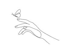 a person's hand holding a butterfly in one line, with the other hand reaching for it