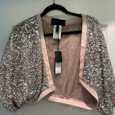 Blush Sequin Bcbg Bolero- Size M/L Fitted Outerwear For Cocktail In Spring, Sequin, Blush, Jackets & Coats, Jackets For Women, Women Shopping, Color