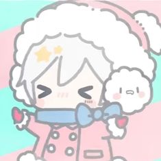 an animated drawing of a girl with white hair and blue eyes holding a teddy bear