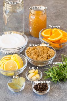 the ingredients for an apple cider are shown in bowls